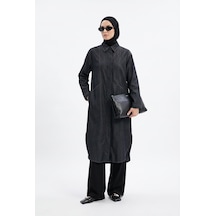 Armine Trend Konstrast Dikiş Detaylı Oval Kesim Tunik Antrasit 26yt442
