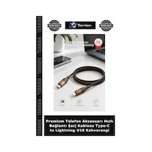Premium Telefon Aksesuarı Hızlı Bağlantı Şarj Kablosu Type-c To Lightning U18 Kahverengi