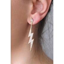 Vıp Çelik 14k Altın Kaplama Zirkon Taşlı Lightning Küpe