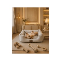 Premium Kedi Ve Köpek Yatağı Kafa Destekli Kaydırmaz Taban Yıkanabilir Fermuarlı Çift Taraflı Minder %100 Boncuk Elyaf Beyaz 1607705791
