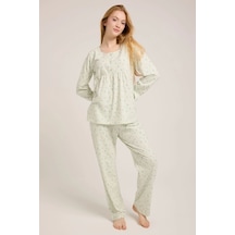 Mint Yeşili Düğmeli Pijama Takımı ÇoK Renkli Çok Renkli