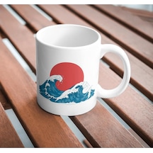 Japon Dalgaları Baskılı Kupa Bardak Hediyelik Çay Kahve Kupası Coffee Mug Beyaz - Çok Renkli