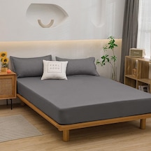 Koyu Gri Yatak Örtüsü Gömme Çarşaf Düz Renk Kaymaz Ayarlanabilir Yatak Örtüsü Yastık Kılıfı Olmadan 150x200cm