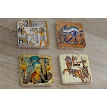 Hathor Ra'nın Gözü Horus Ramses Ve Firavunlar Doğal Taş Bardak Altlığı 4'lü Set - Natural Stone Coasters - Taş Çok Renkli