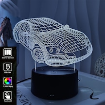 3d Dokunmatik Led Gece Lambası Pilli & Usb Bağlantılı Renk Değiştiren Masaüstü Spor Araba Şekilli Siyah