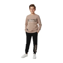 Baglan Erkek Çocuk Önü Baskılı Sweatshirt Ve Eşofman Alt Takım Bgl-st05247 Bej