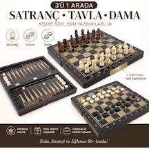Kişiye Özel İsim Yazılabilir Lüks Ahşap 3'ü 1 Arada Satranç Dama Tavla Seti 34cm Premium Oyun Takımı