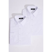 Tudors Kadın 2'li Paket Beyaz Slim Fit Dar Kesim Uzun Kollu Pamuklu Vücuda Oturan Dokulu Basic Gömlek-51051