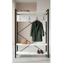 Uykula Modern Metal Askılı Portmanto Vestiyer 180x90 Cm Beyaz Raflı Antre Hol Düzenleyici Ayakkabılık Siyah