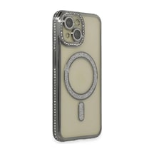 Apple iPhone Uyumlu  15 Kılıf Joke Simli Magneticsafe Kılıf Gri