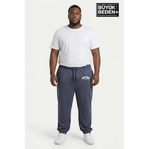 Süperlife Erkek Büyük Beden New York Baskılı Paça Lastikli Rahat Kesim Jogger İnce Eşofman Altı Spr26bea951-5 Koyu Mavi