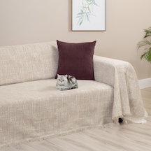 Purecot Premium Pamuklu Püsküllü Koltuk Örtüsü 180x300 Large Çift Taraflı Terletmez Kaymaz , Bej Bej
