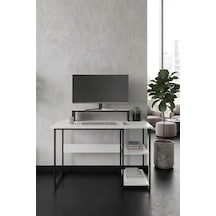 Vienna 2 Raflı Metal Ayak Çalışma Masası Laptop Masası Bilgisayar Masası 60x120cm Beyaz - Siyah Beyaz