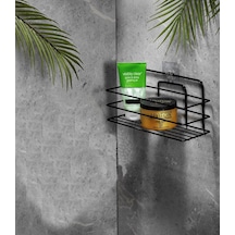 Tekli Siyah Yapışkanlı Banyo Rafı, Duş Şampuanlık, Paslanmaz Metal Raf (Vidala/Yapıştır) - TŞ-01