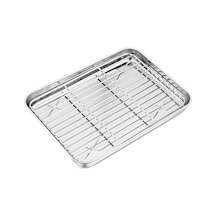 Xurunkeji Çıkarılabilir Soğutma Raflı Paslanmaz Çelik Fırın Tepsisi Yapışmaz Cips Sepeti Fırın Kabı Izgara Barbekü Tepsisi Aksesuarları, B Gümüş