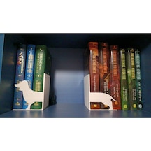 2'li Set Köpek Desenli Dekoratif Kitap Tutucu, Beyaz Kitap Standı, Kitap Desteği Ev-ofis Dekoratif