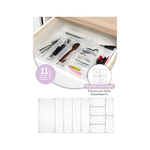 Vienev Çekmece İçi Kaşıklık - Dolap İçi Çatal-kaşık Bıçak Düzenleyici Organizer 11li Set Beyaz