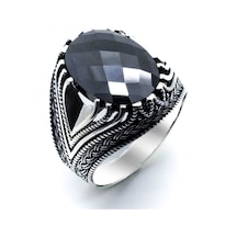 925 Ayar Gümüş Fasetli Siyah Taşlı Erkek Yüzük Gümüş