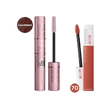 Maybelline New York Lash Sensational Sky High Kahverengi Maskara + Super Stay Matte Ink Likit Mat Ruj, 70 Amazonian, Kahverengi 0