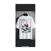 Tarzsokak Erkek Beyaz No Time Oversize Bisiklet Yaka Tshirt