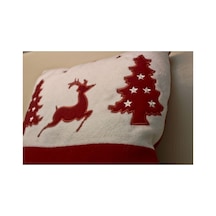 Işık Kasabası 65 Geyikli Noel Yastığı Yılbaşı Yastığı Kırmızı 15 X 25