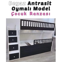 Beyaz Antrasit Oymalı Model Çocuk Ranzası