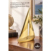 3 Adet Pirinç Yelken Gemi Tamamı Pirinç Figür 23 Cm Sl203 Dekoratif Süs Eşyası Sailboat Brass Ship
