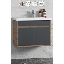 Çiğdem 80 Cm Atlantik Çam-antrasit Gri Mat Mdf Lavabolu Alt Dolap Antrasit - Atlantik Çam