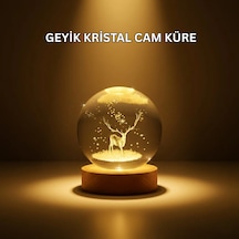 Usb Bağlantılı Geyik Temalı Kristal Küre Premium Masa Gece Lambası Altın
