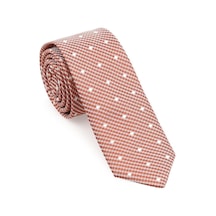 Krem Desenli Slim Kravat - Brianze Skaı - 3 Kırmızı