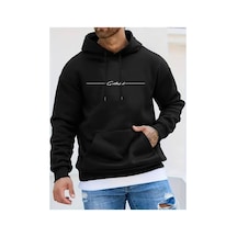 Medinenur El Yazı Detaylı 2 İplik Şardonlu Kapüşonlu Sweatshirt Siyah