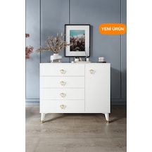 Simple 4 Çekmeceli 1 Kapaklı Modern Şifonyer Beyaz Gold Beyaz - Gold