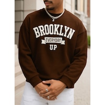 Benroma 3 İplik Penye Brooklyn Baskılı Unisex Sweatshırt Kahverengi