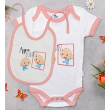Bk Kids Aynı Bubası Tasarımlı Pembe Bebek Body Zıbın Ve Mama Önlü Çok Renkli