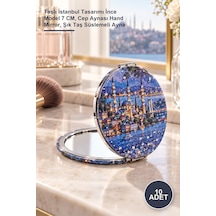 10 Adet El Aynası Taşlı İstanbul Tasarımı İnce Model 7 Cm, Cep Aynası Hand Mirror, Şık Taş Süslemeli Ayna