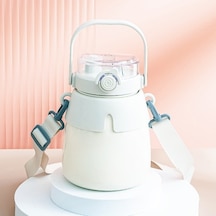 Clothing Finds Öğrenciler Için Büyük Kapasiteli 304 Paslanmaz Çelik Termos Kupa Taşınabilir Yüksek Değerli Çocuk Büyük Gözlü Sevimli Göbekli Bardak Czgl2k Beyaz