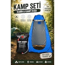 Kamp Duşu Ve Wc Duş Kabini Seti - Katlanabilir Portatif Kamp Duş Çadırı 20l Güneş Enerjili Duş Seti Mavi