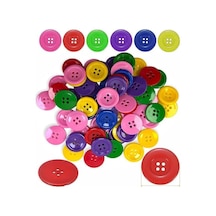 2.5 Cm 100 Lü 1 Paket 25mm Plastik Renkli Düğme Dikiş Parlak Yuvarlak 4 Delikli Düğme Etkinlik Okul Genel
