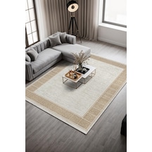 Talis Ct017a Gri Halı Gold Kenar Çerçeveli Modern Parlak Yumuşak Kadife Salon Mutfak Halısı Krem