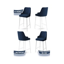 Canisa Concept Tera Serisi 4 Lacivert Sandalye 65 Cm Ada Mutfak Bar Sandalyesi Babyface Kumaş Beyaz Metal Ayaklı Sandalyeler Lacivert Ayaklar Beyaz