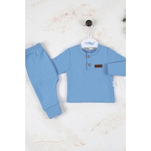 Babydonat Çizgili Kumaş Pamuk 2'li Unisex Takım Mavi