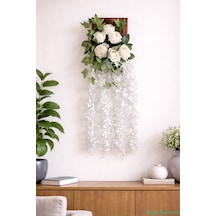Yapay Çiçek Sitesi Ahşap Çerçeveli Yapay Çiçek Duvar Tablosu 15x24 Model 10 Beyaz
