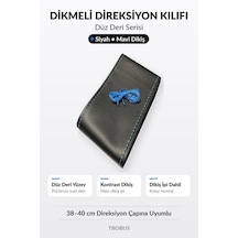 Trobus Seat Leon 2020-2025 Uyumlu Dikmeli Direksiyon Kılıfı Düz Deri Siyah Mavi Dikiş