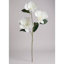 Yapay Çiçek Beyaz Manolya Islak Doku 3 Kafalı Uzun Dal Çiçek Flowers 80cm