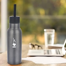 Bialetti - Termal Şişe - 750ml - Koyu Gri Renk - Paslanmaz Çelik - Çift Katmanlı - 12 Saat Sıcak 24 Saat Soğuk Tutar - Hava Geçirmez Vidalı Kapak Özelliği - Özel Silikon Conta Sayesinde Sızdırmaz Şişe Açık Beyaz