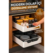 Çok Amaçlı Raylı Dolap İçi Çekmece Organizer Sürgülü Mutfak Banyo Kiler Düzenleyici Organizer 1 Adet Beyaz
