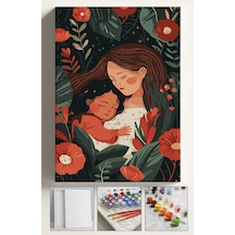Sayılarla Boyama Çerçeveli Hobi Seti Numaralı Tuval Fırça Boya Kasnaklı 40x50cm Anne Kız Sevgi