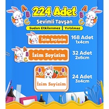 Sevimli Tavşan Temalı Okul Kreş Kişiye Özel İsim Etiket Seti - Model 578 Çok Renkli