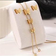 Kelebek Kolye Küpe Çelik Takı 354 Gümüş - Rose Gold