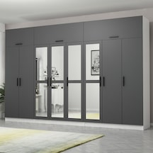 Minar Kale 8 Kapaklı 4 Aynalı 4 Ç Dolap Ve Yüklük Beyaz Antrasit 255cm